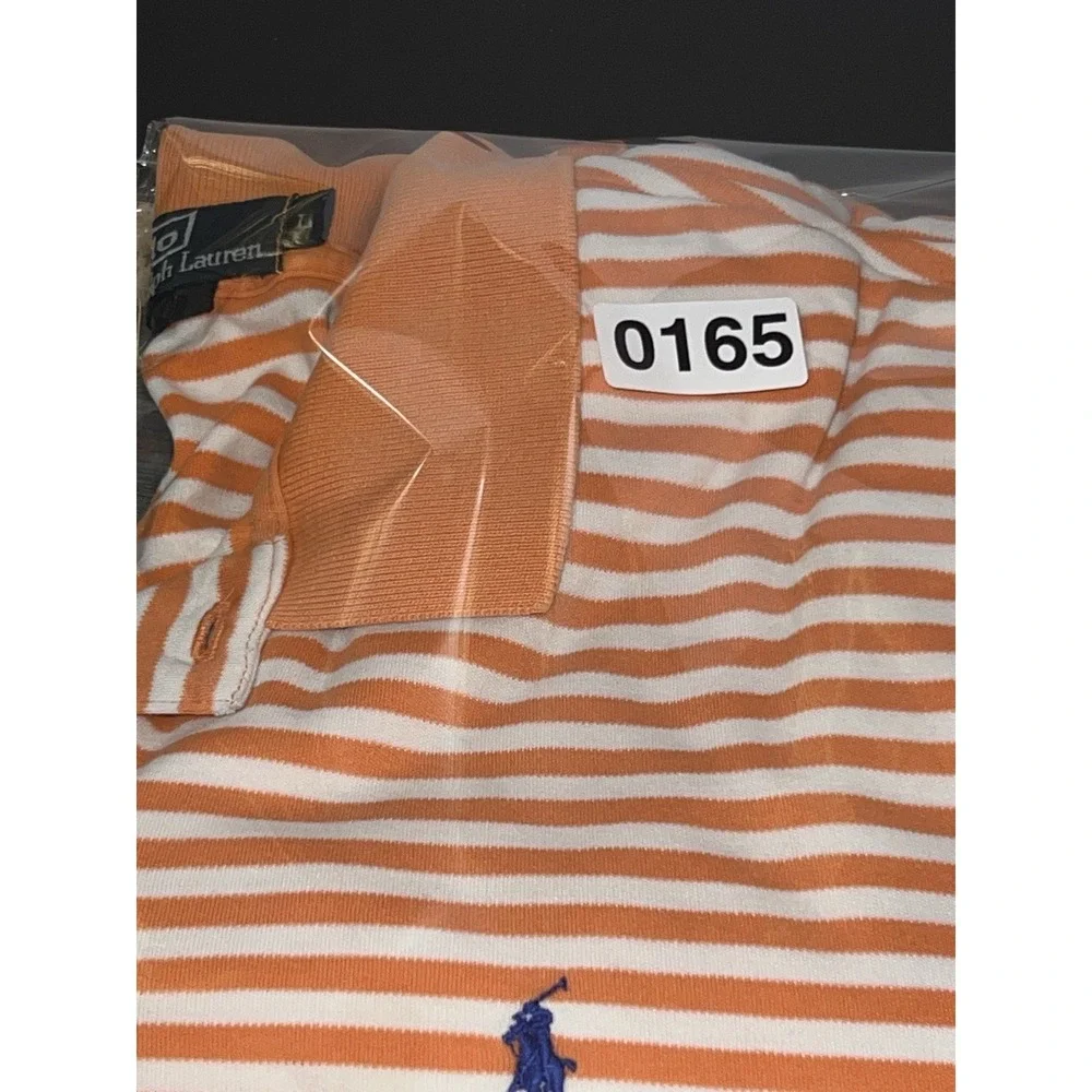 Polo Ralph Lauren Shirt Mens Medium Orange Striped Colorful Small Pony‎